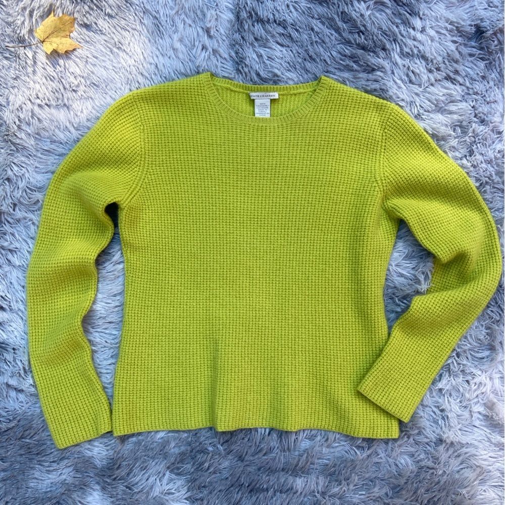 White + Warren Small 100% Cashmere Waffle Knit Pullover Sweater